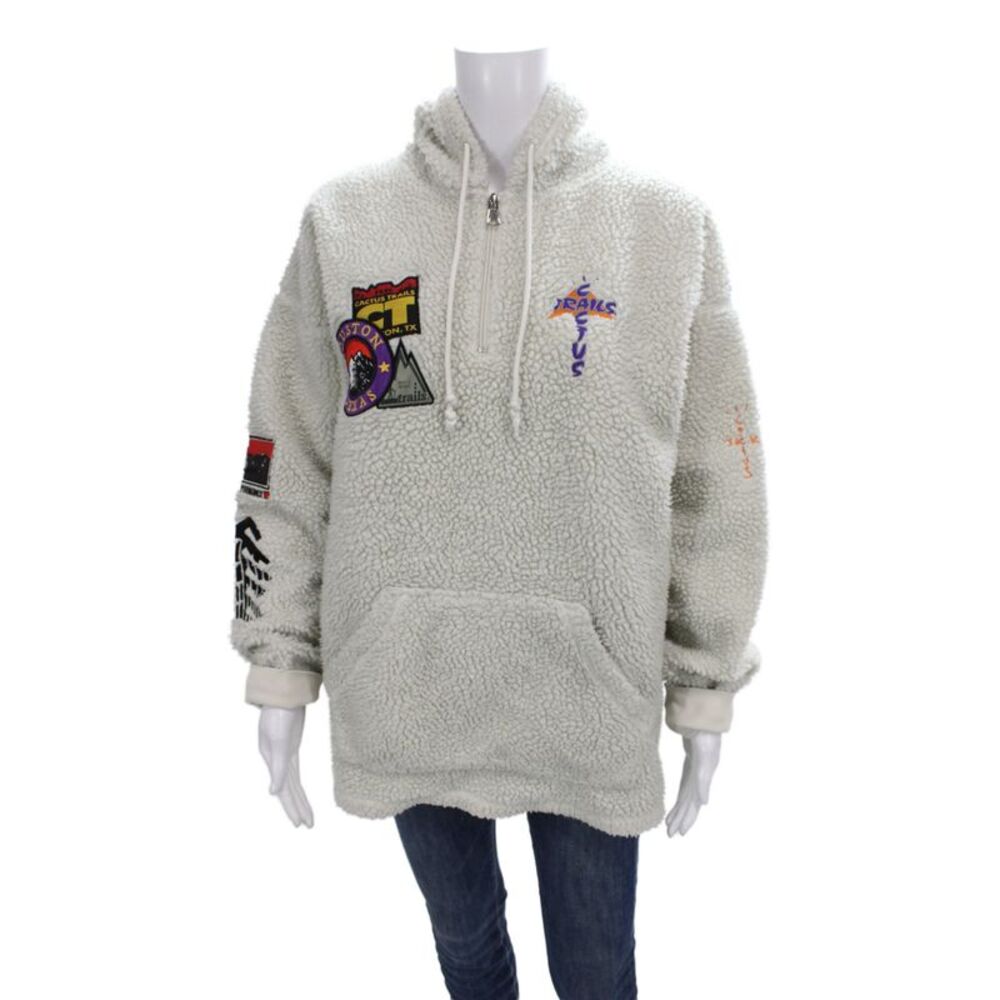 Cactus Jack Unisex Adults Ivory Pullover Hoodie Graphic Drawstring Size L